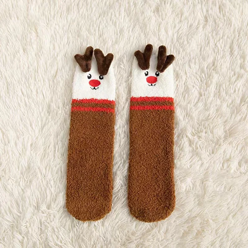 1 Paar Winter Dicke Korallen Fleece Weihnachts Socken Feuchtigkeitsableitend Knöchelsocken - Elch