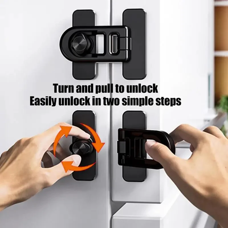 V80 Keyless Cabinet Refrigerator Lock Drill Free Adhesive Child Safety Lock Baby Anti Pinch Device - Black