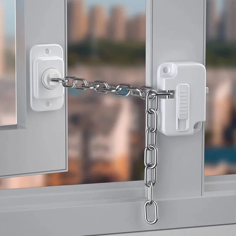FT756 Adjustable Chain Drawer Lock Child Pet Safety Latch No Drill Cabinet Door Window Limiter
