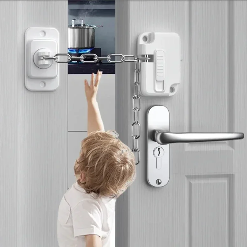 FT756 Adjustable Chain Drawer Lock Child Pet Safety Latch No Drill Cabinet Door Window Limiter