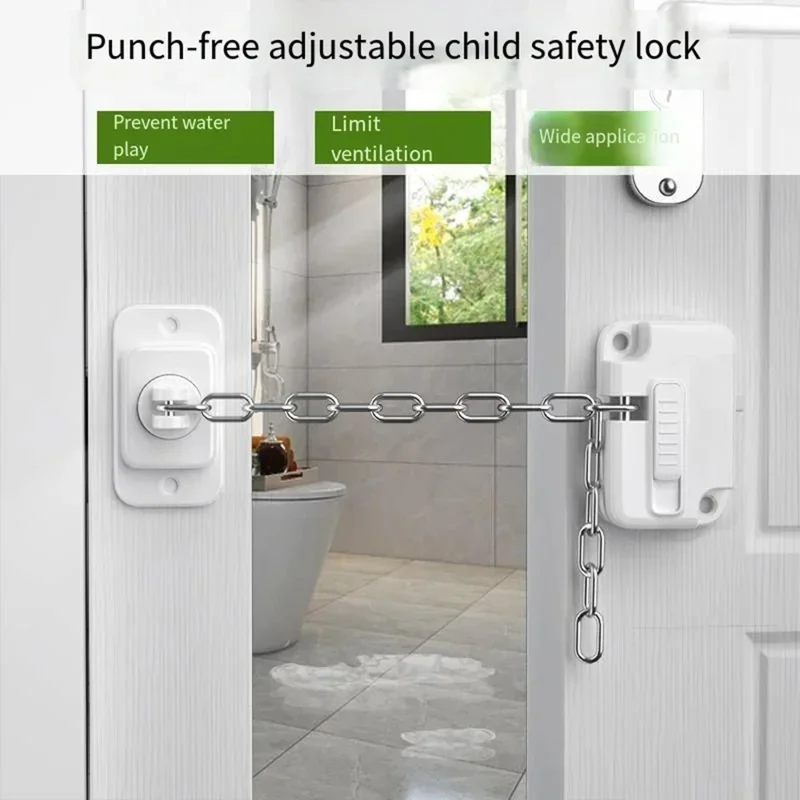 FT756 Adjustable Chain Drawer Lock Child Pet Safety Latch No Drill Cabinet Door Window Limiter