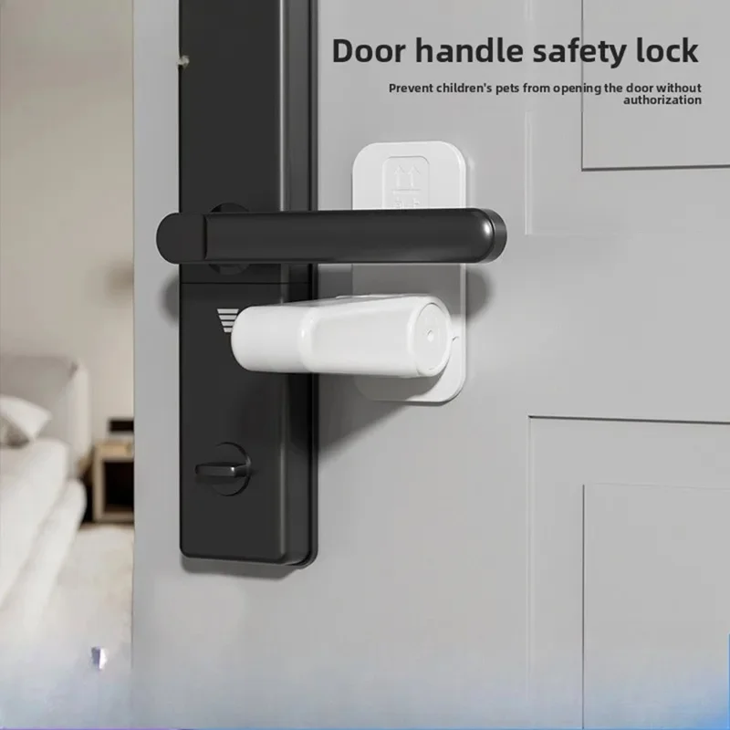 FS16 Children Safety Plastic Door Handle Lock Drill Free Pet Protection Anti Opening Door Lever Lock - Grey