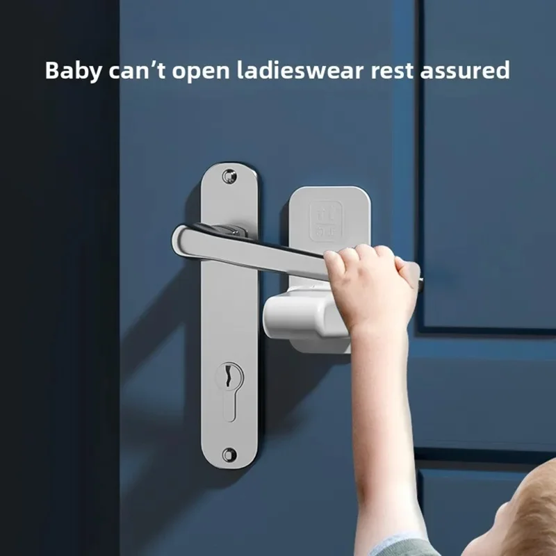 FS16 Children Safety Plastic Door Handle Lock Drill Free Pet Protection Anti Opening Door Lever Lock - Grey