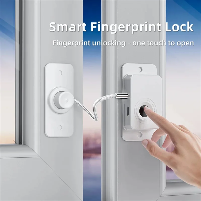 FQ20 Drill Free Fingerprint Lock for Window Refrigerator Drawer Sliding Door Security Chain Limiter - Black