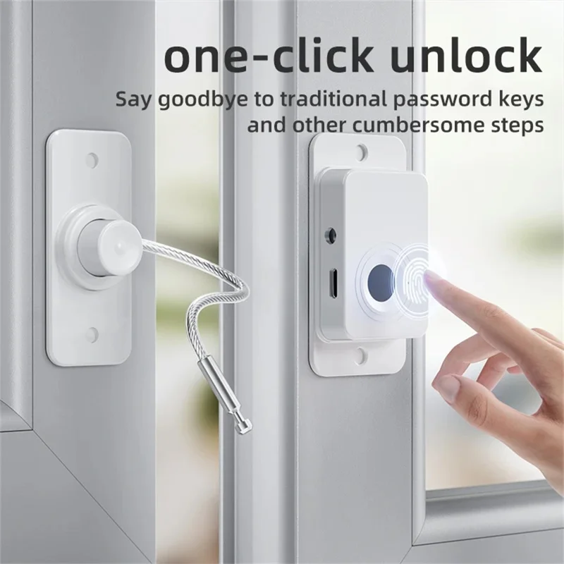 FQ20 Drill Free Fingerprint Lock for Window Refrigerator Drawer Sliding Door Security Chain Limiter - Black