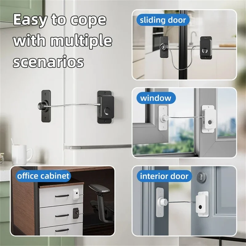 FQ20 Drill Free Fingerprint Lock for Window Refrigerator Drawer Sliding Door Security Chain Limiter - Black