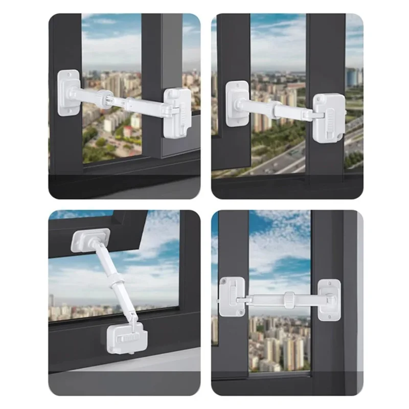 FT1 Keyless Window Lock Limiter Adjustable Length Baby Safety Lock No Drill Sliding Door Lock - White