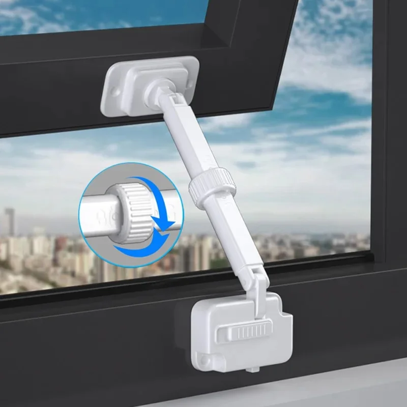 FT1 Keyless Window Lock Limiter Adjustable Length Baby Safety Lock No Drill Sliding Door Lock - White