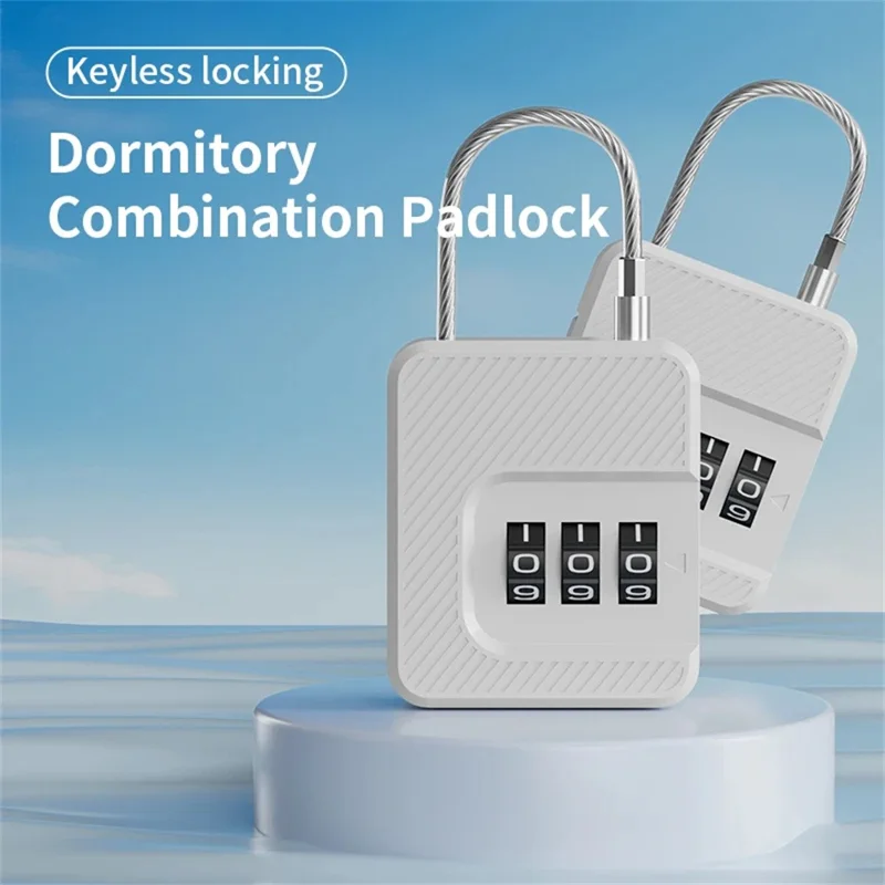 F337 3-Digit Combination Lock for Luggage Backpack Bike Basket Steel Cable Padlock Mini Security Lock - White