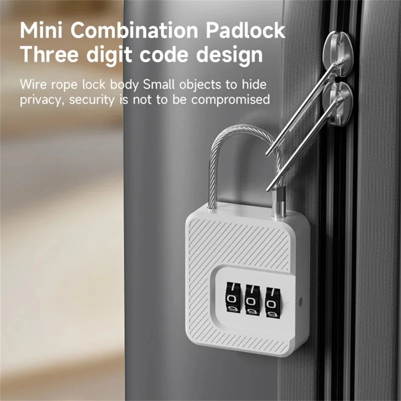 F337 3-Digit Combination Lock for Luggage Backpack Bike Basket Steel Cable Padlock Mini Security Lock - White