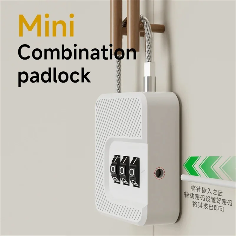 F337 3-Digit Combination Lock for Luggage Backpack Bike Basket Steel Cable Padlock Mini Security Lock - White