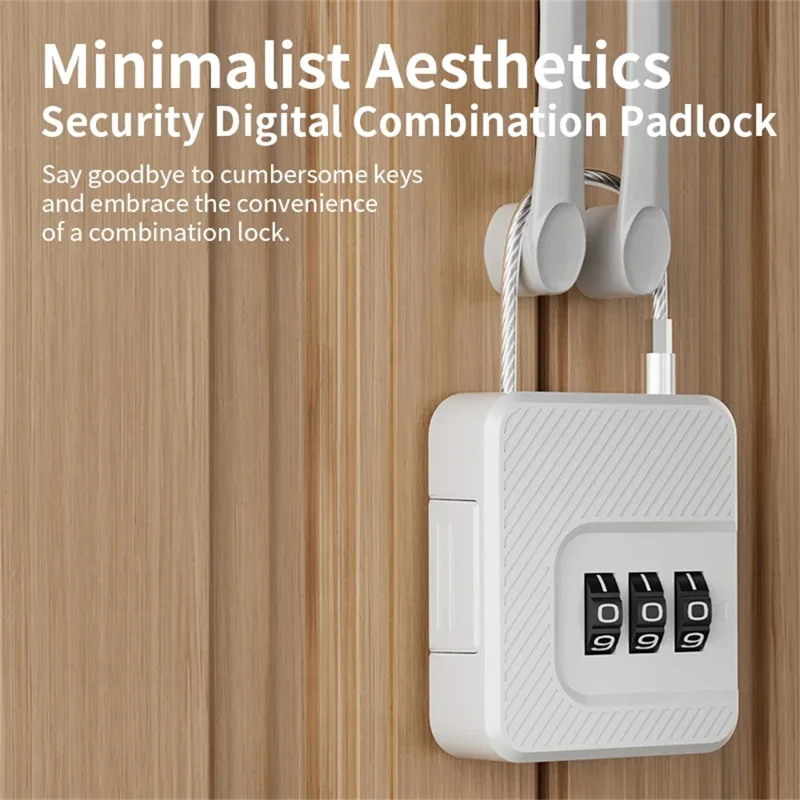 F337 3-Digit Combination Lock for Luggage Backpack Bike Basket Steel Cable Padlock Mini Security Lock - White