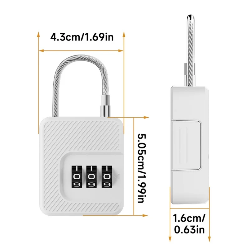 F337 3-Digit Combination Lock for Luggage Backpack Bike Basket Steel Cable Padlock Mini Security Lock - White