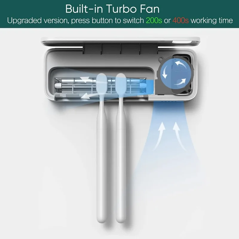 ES901A Wall Mounted 5 Slots Toothbrush UV Sanitizer No Drill Sterilization Storage Box - Dark Green