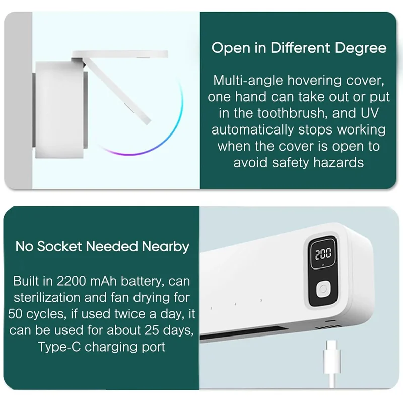 ES901A Wall Mounted 5 Slots Toothbrush UV Sanitizer No Drill Sterilization Storage Box - Dark Green