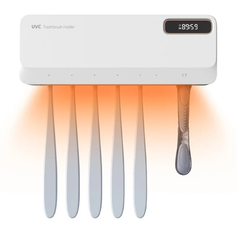 ES905 Wall Mounted UV Sterilizer Drying Toothbrush Holder with LED Display No Drilling Automatic Storage Box - White