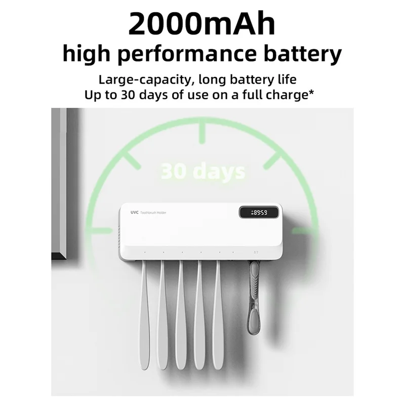 ES905 Wall Mounted UV Sterilizer Drying Toothbrush Holder with LED Display No Drilling Automatic Storage Box - White