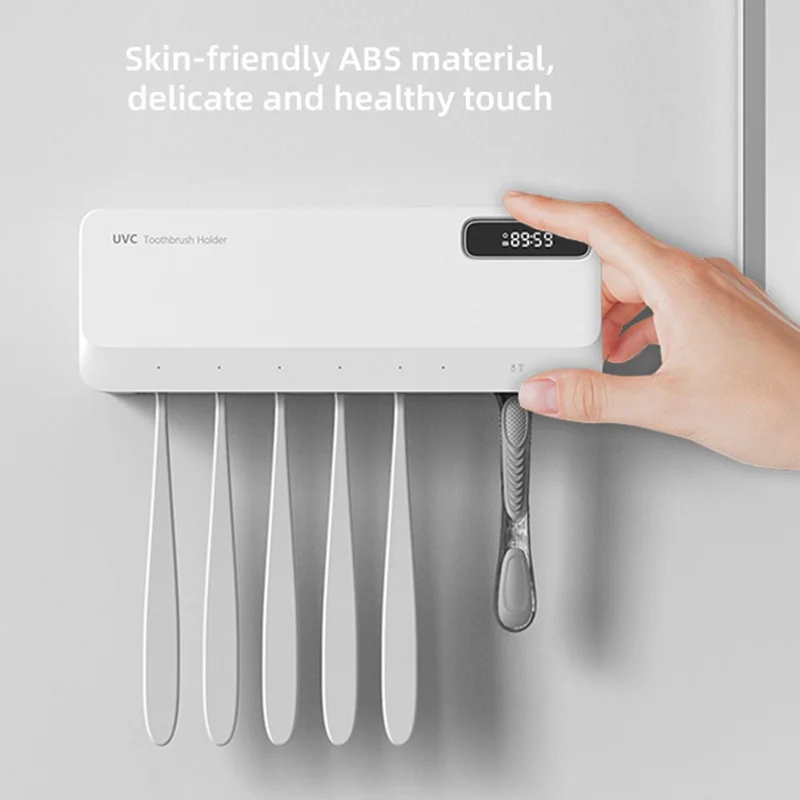 ES905 Wall Mounted UV Sterilizer Drying Toothbrush Holder with LED Display No Drilling Automatic Storage Box - White
