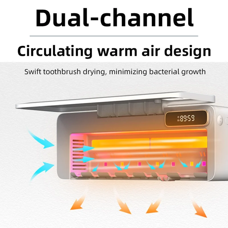 ES905 Wall Mounted UV Sterilizer Drying Toothbrush Holder with LED Display No Drilling Automatic Storage Box - White