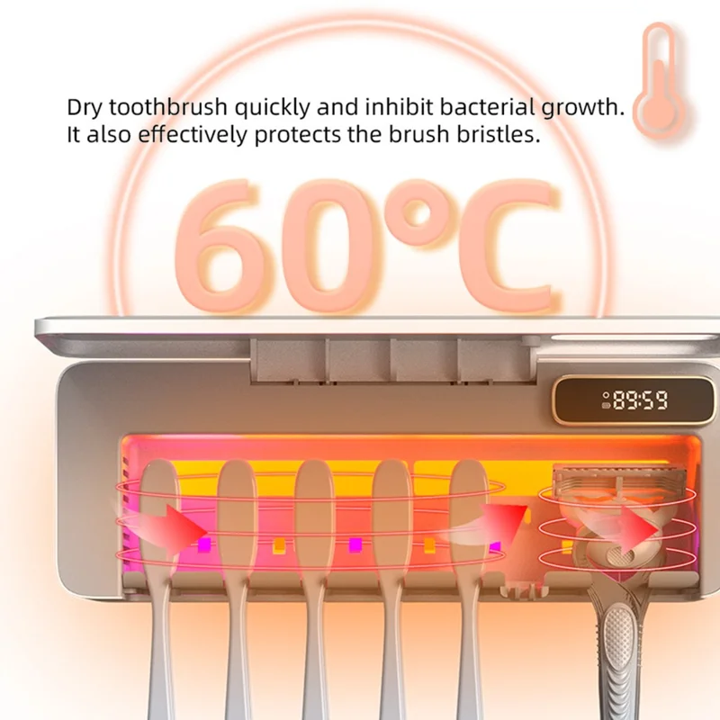 ES905 Wall Mounted UV Sterilizer Drying Toothbrush Holder with LED Display No Drilling Automatic Storage Box - White