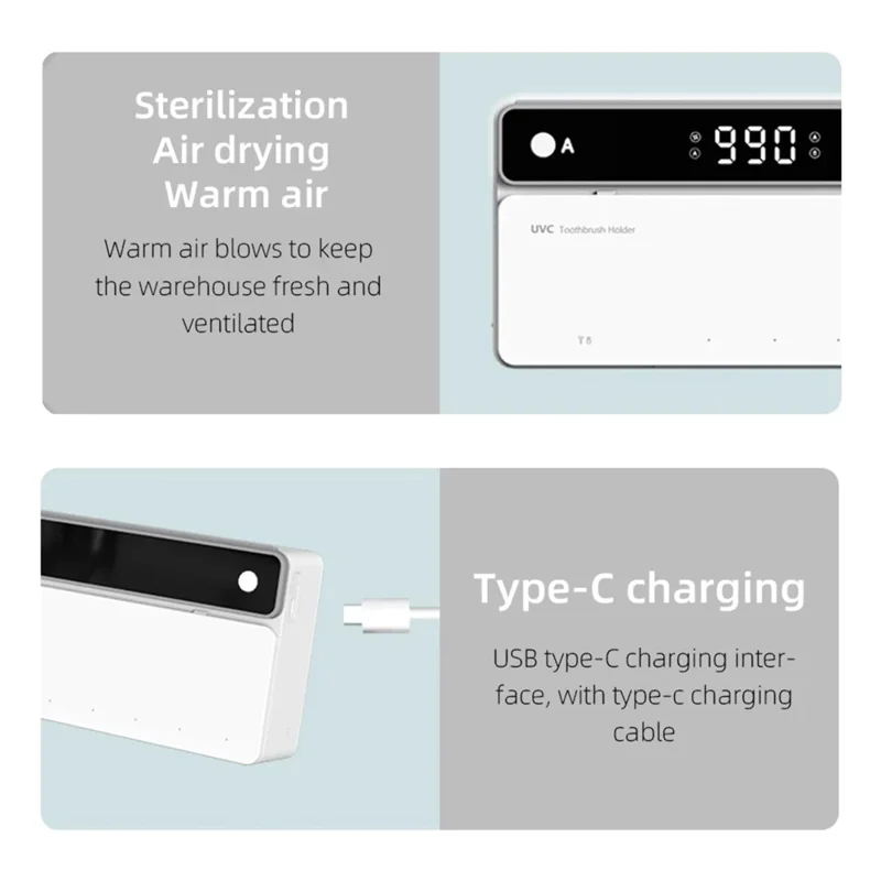 ES903 For Toothbrush and Razor UV Sterilizer No Drilling Wall Mounted Automatic Drying Storage Box - White