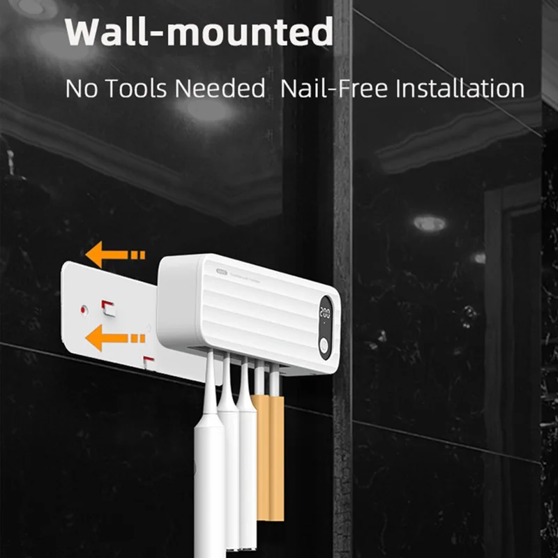 ES901B Rechargeable UV Toothbrush Sanitizer Wall Mounted No Drill Storage Box for 5 Toothbrushes
