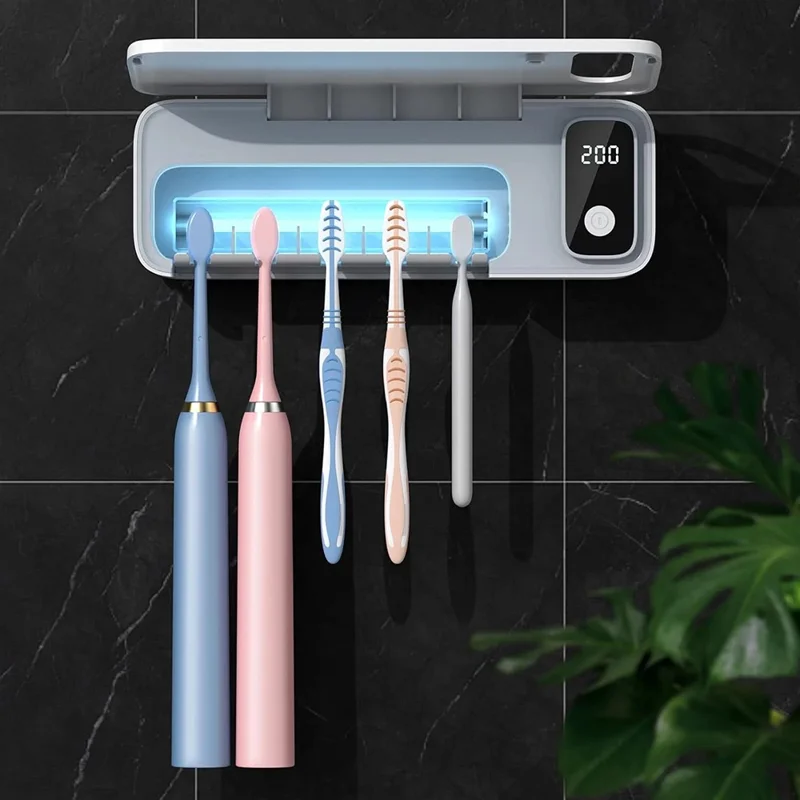ES901B Rechargeable UV Toothbrush Sanitizer Wall Mounted No Drill Storage Box for 5 Toothbrushes