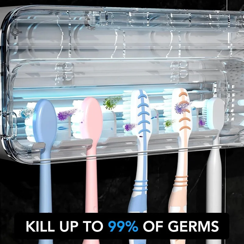 ES901B Rechargeable UV Toothbrush Sanitizer Wall Mounted No Drill Storage Box for 5 Toothbrushes
