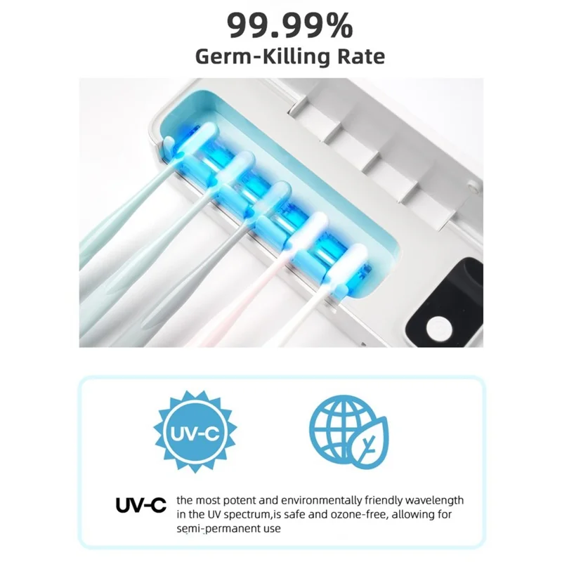 ES901B Rechargeable UV Toothbrush Sanitizer Wall Mounted No Drill Storage Box for 5 Toothbrushes