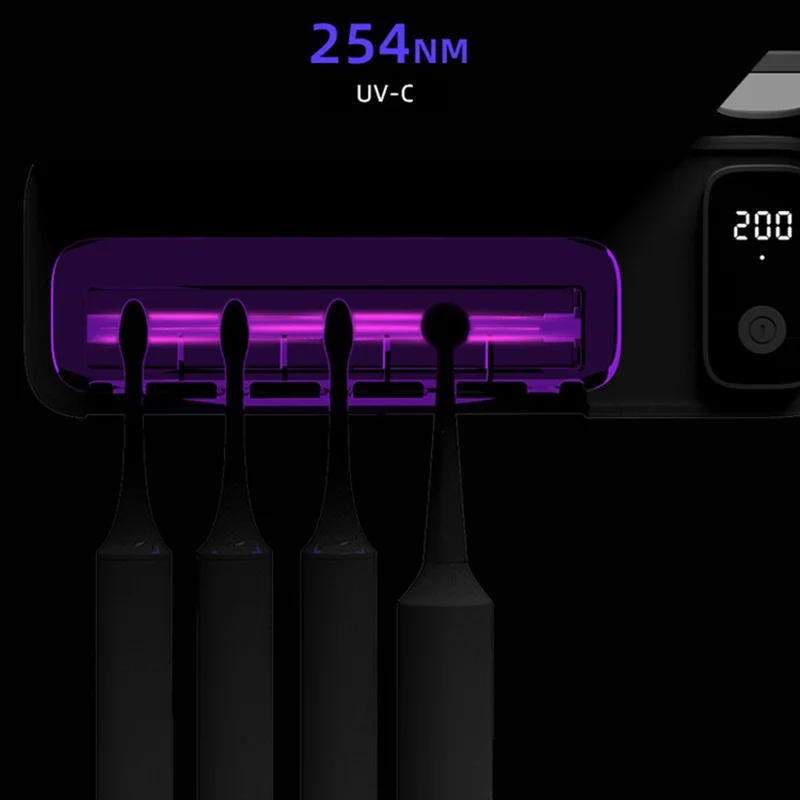 ES901B Rechargeable UV Toothbrush Sanitizer Wall Mounted No Drill Storage Box for 5 Toothbrushes