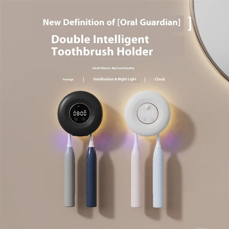 ES907 Dual Slot Sterilization Dryer Holder Box for Toothbrush Wall Mounted Smart UV Sanitizer - Black