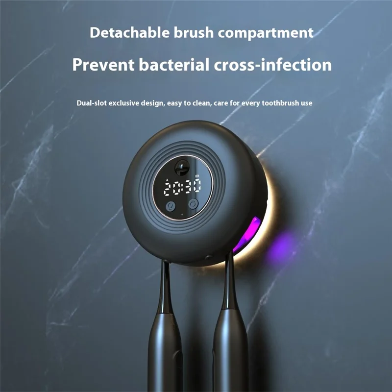 ES907 Dual Slot Sterilization Dryer Holder Box for Toothbrush Wall Mounted Smart UV Sanitizer - Black