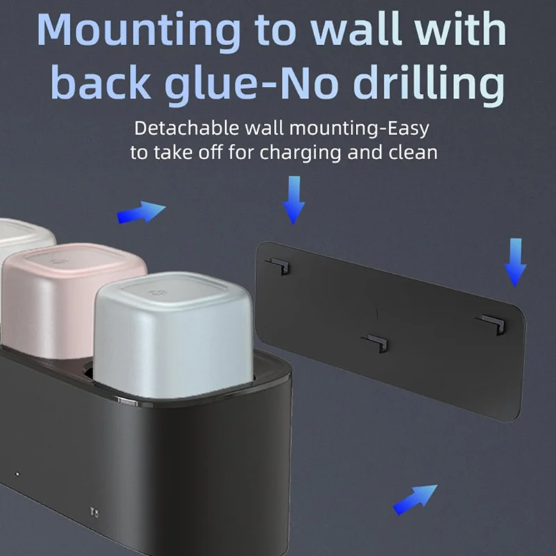 ES703 Toothbrush Holder Wall Mounted UV Sterilizer Clock Display Automatic Dry Organizer Rack with 3 Rinsing Cups