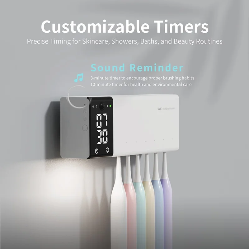 ES909 Wall Mounted Smart UV Toothbrush Sanitizer No Drill Drying Storage Sterilization Box with LED Clock