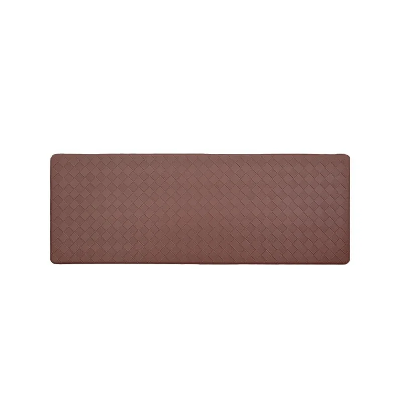 45 x 120cm Rhombus Pattern PVC Leather Non Slip Floor Rug Oil Resistant Cushioned Kitchen Mat - Brown