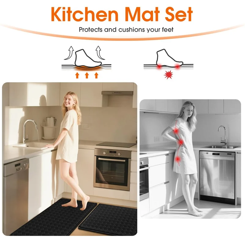 45 x 120cm Rhombus Pattern PVC Leather Non Slip Floor Rug Oil Resistant Cushioned Kitchen Mat - Brown