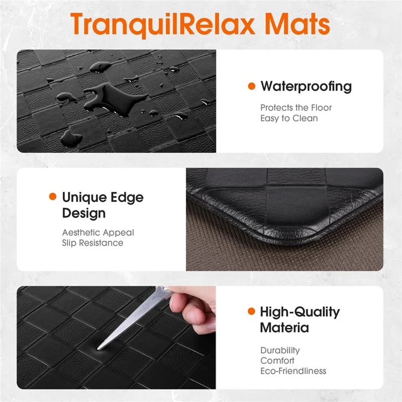 45 x 120cm Rhombus Pattern PVC Leather Non Slip Floor Rug Oil Resistant Cushioned Kitchen Mat - Brown