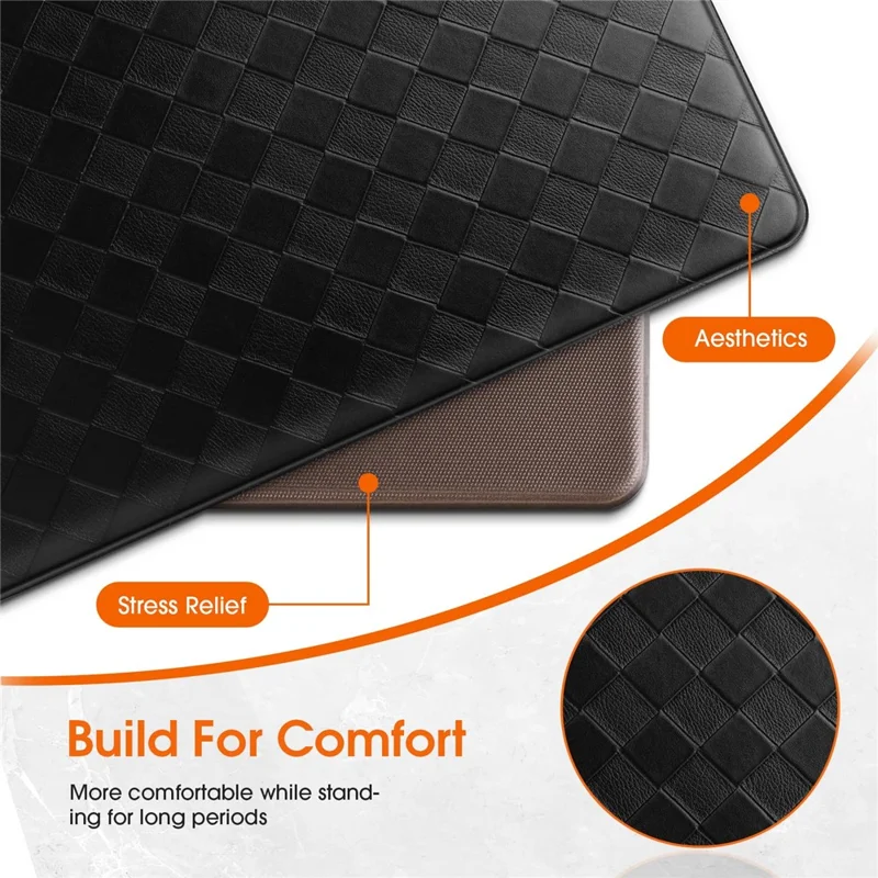 45 x 180cm Rhombus Pattern PVC Leather Non Slip Floor Rug Oil Resistant Cushioned Kitchen Mat - Brown