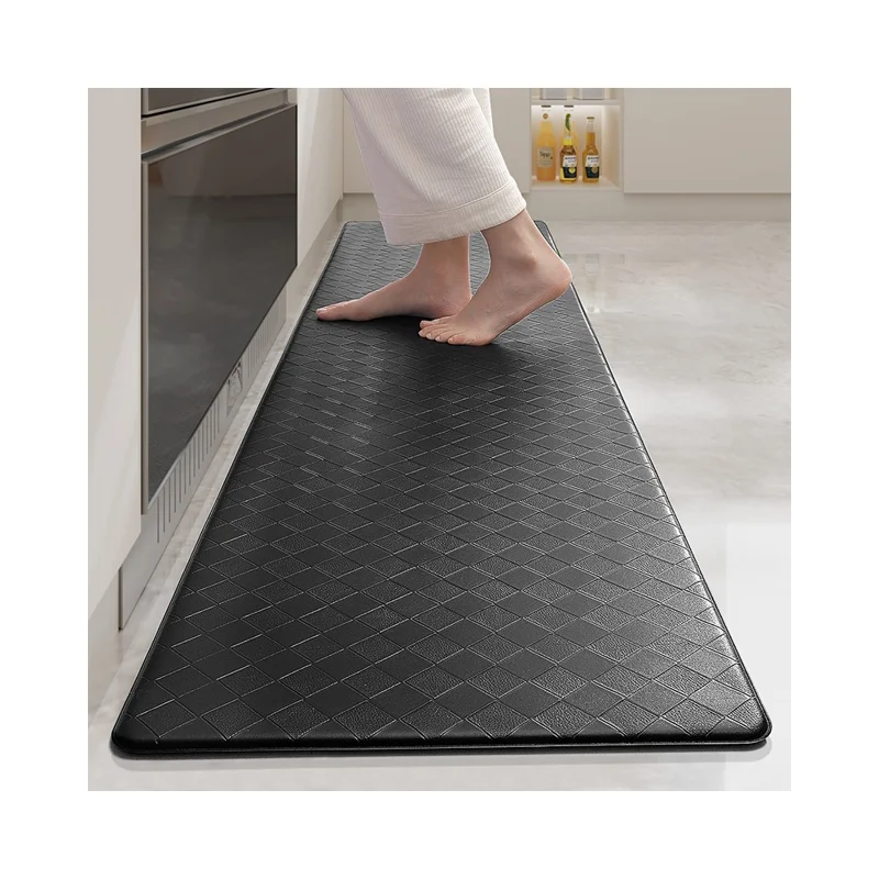 45 x 180cm Rhombus Pattern PVC Leather Non Slip Floor Rug Oil Resistant Cushioned Kitchen Mat - Brown