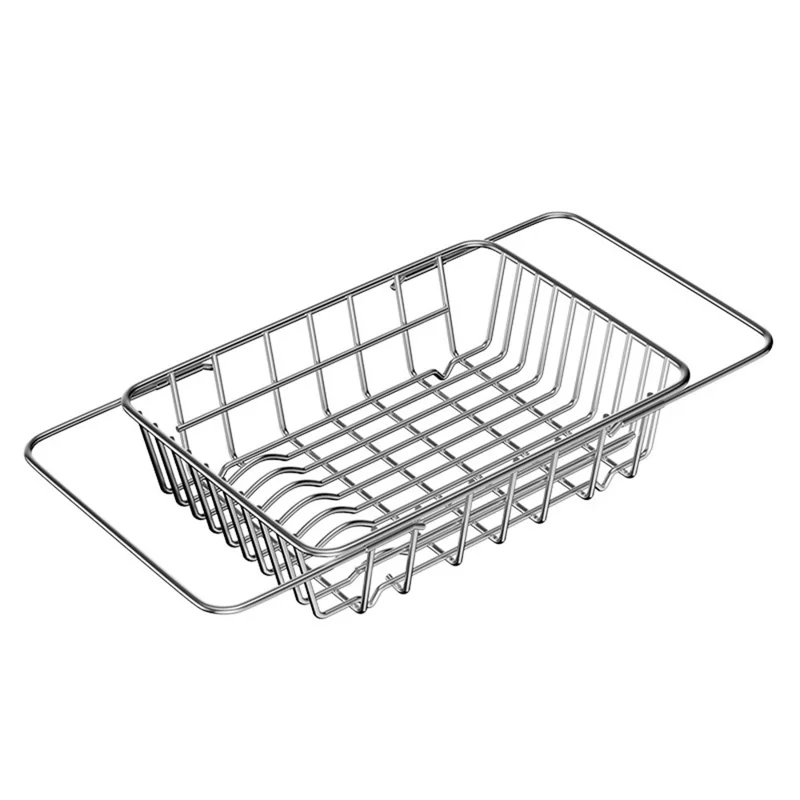 Kitchen Sink Drainer Basket Stainless Steel 34.5-45.5cm Adjustable Dish Drying Rack Organizer
