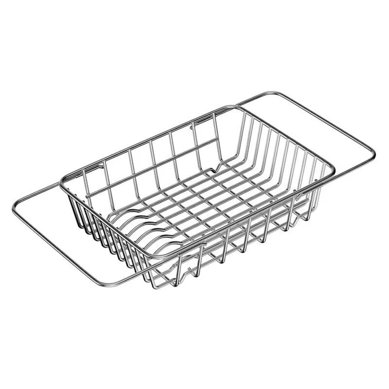 Kitchen Sink Drainer Basket Stainless Steel 38.5-55.5cm Adjustable Dish Drying Rack Organizer