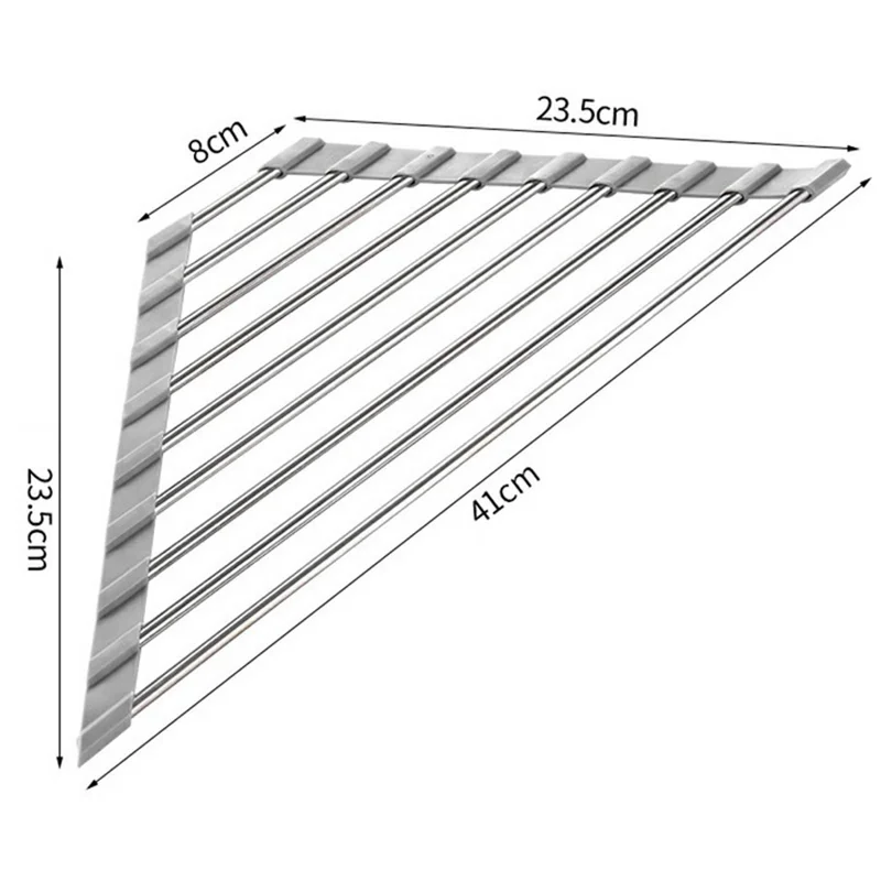 Foldable Stainless Steel Dish Drying Rack Sink Roll-Up Drainer Mat Multi-Function Kitchen Draining Basket - Grey