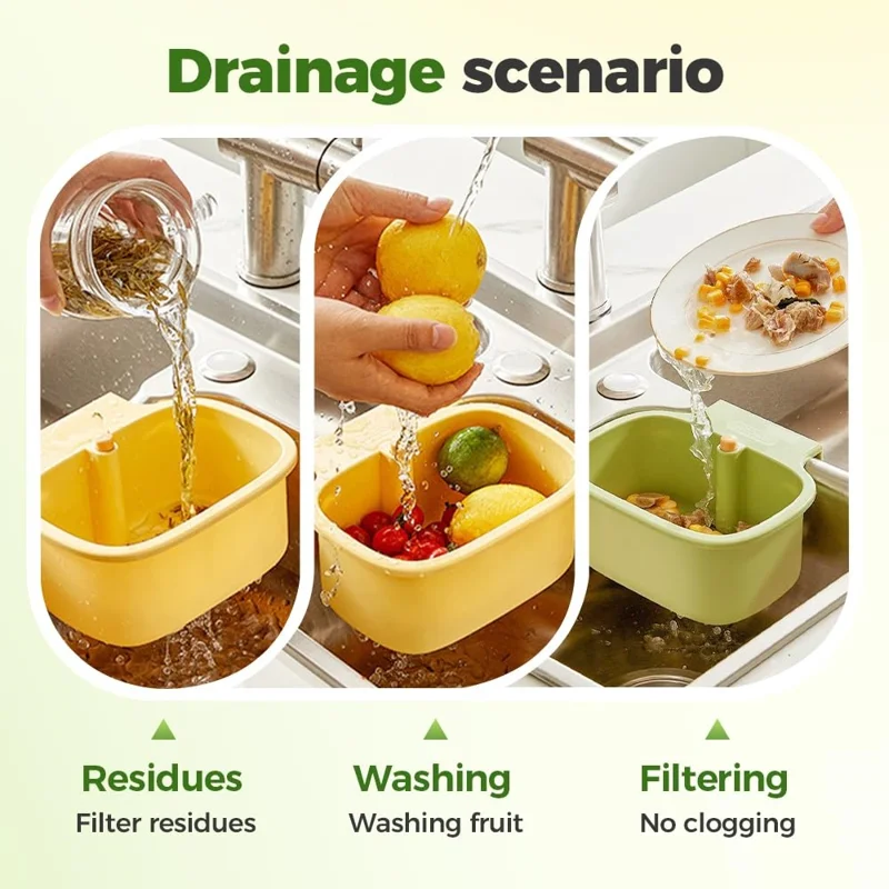 Sink Strainer Basket with Waste Filter Detachable Design Press Bottom for Kitchen Draining Filtering - Yellow