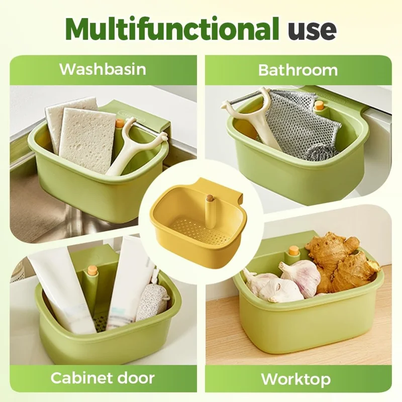 Sink Strainer Basket with Waste Filter Detachable Design Press Bottom for Kitchen Draining Filtering - Yellow
