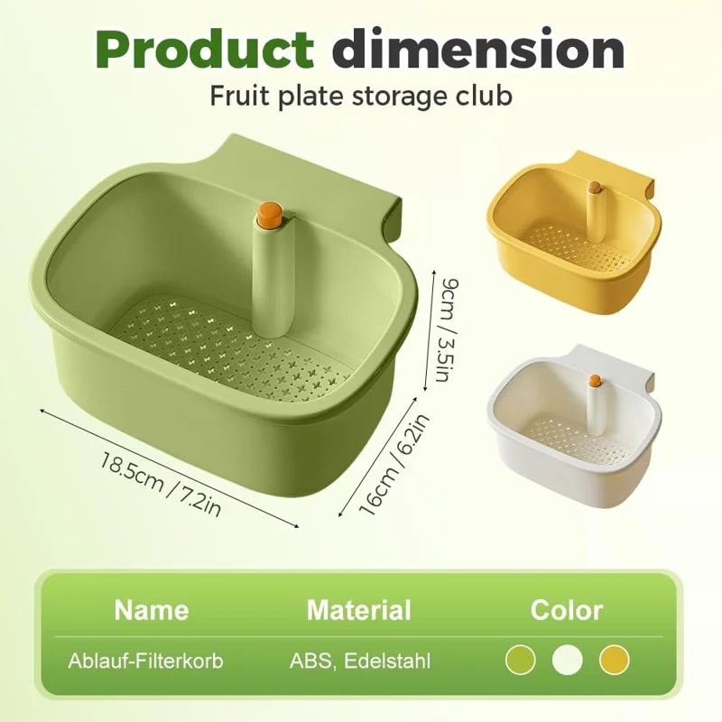 Sink Strainer Basket with Waste Filter Detachable Design Press Bottom for Kitchen Draining Filtering - Yellow