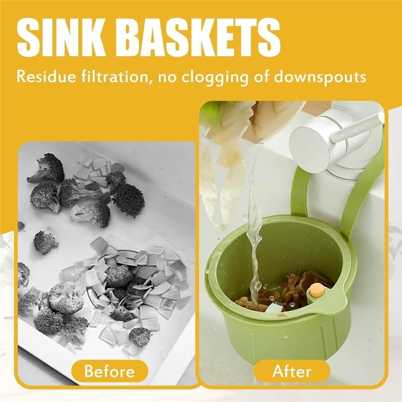 Sink Strainer Basket Hanging Food Waste Filter Fruit Vegetable Washing Drainer for Kitchen - Green