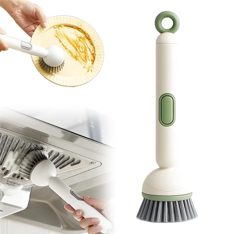 Creative Long Handle Rotating Dish Brush with Soap Dispenser for Kitchen Cleaning Pots Pans Dishwashing - Green