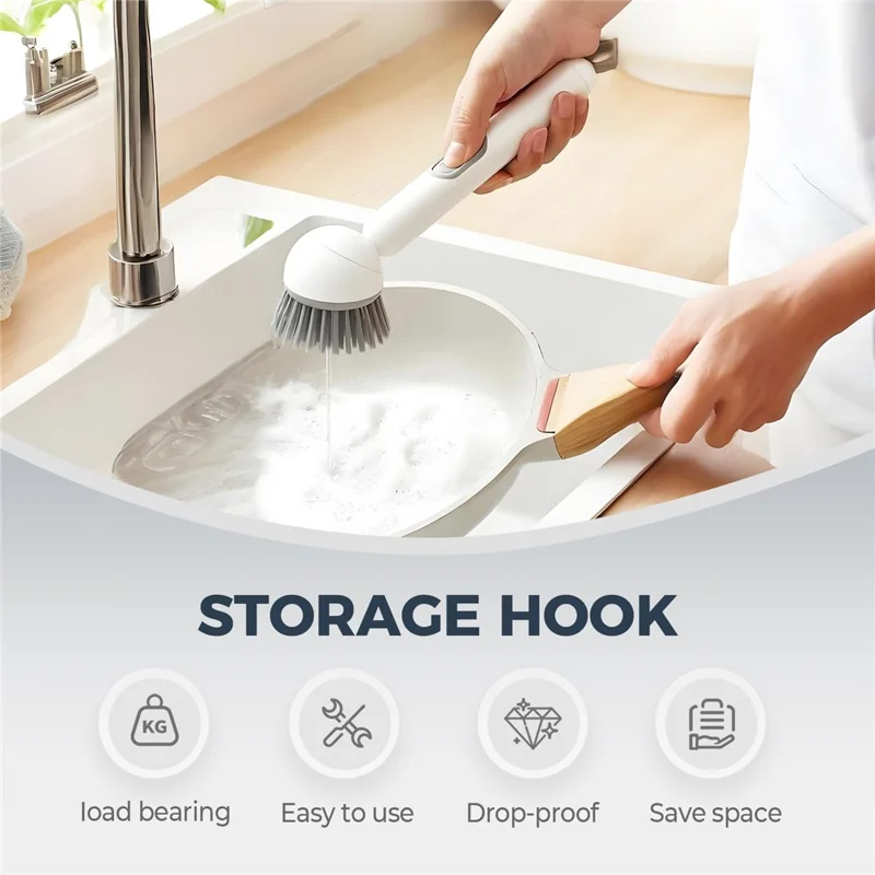 Creative Long Handle Rotating Dish Brush with Soap Dispenser for Kitchen Cleaning Pots Pans Dishwashing - Green