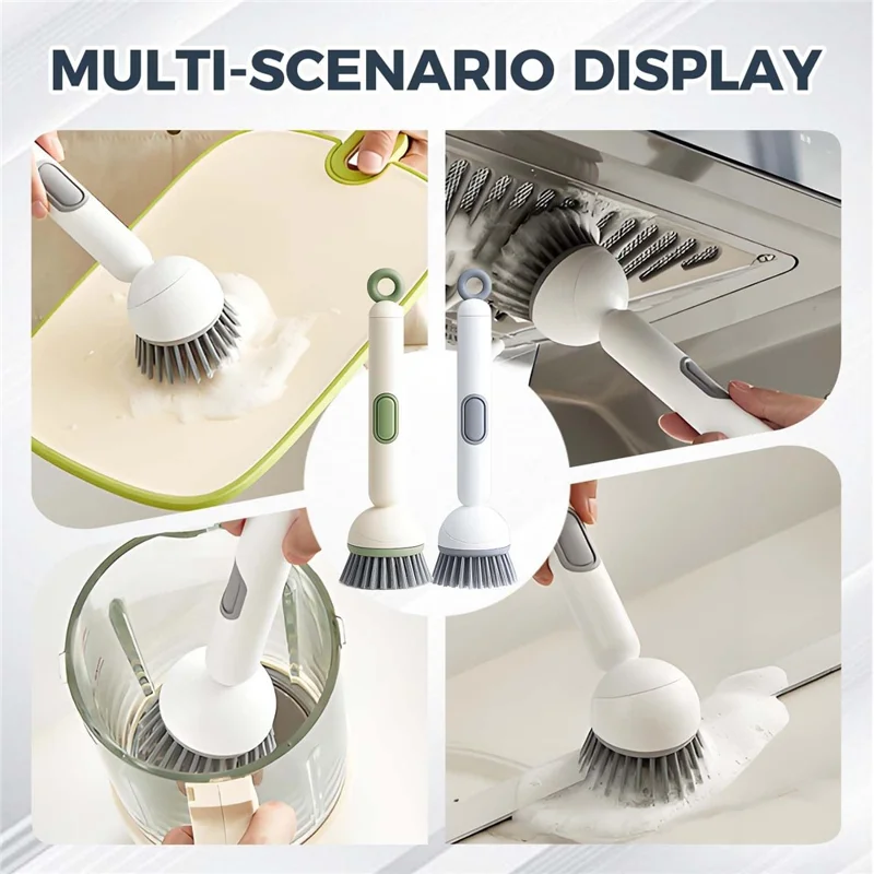 Creative Long Handle Rotating Dish Brush with Soap Dispenser for Kitchen Cleaning Pots Pans Dishwashing - Green