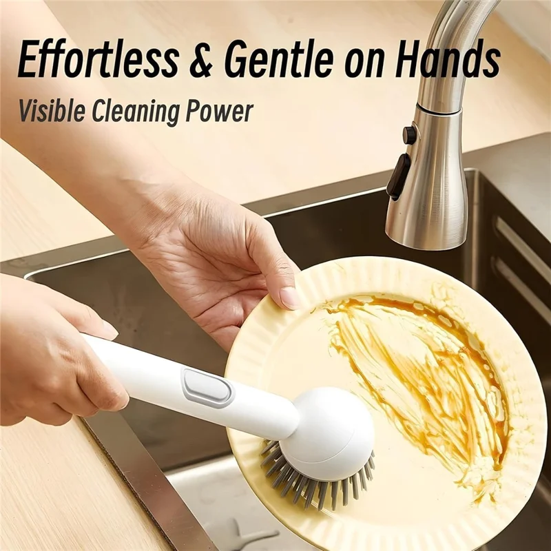 Long handle dish brush scrubbing dirty plate